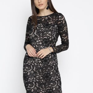 Wills Lifestyle Women Black  Beige Lace Sheath Dress