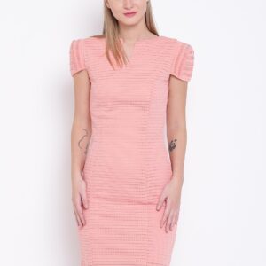 Wills Lifestyle Women Peach-Coloured Self-Design Sheath Dress