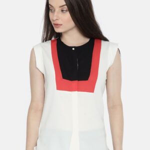 Wills Lifestyle Women White  Black Colourblocked Shirt Style Top