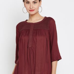 Wills Lifestyle Women Maroon Self-Design Top