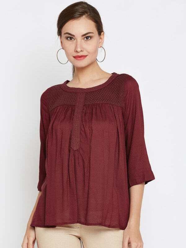 Wills Lifestyle Women Maroon Self-Design Top