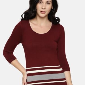 Wills Lifestyle Women Maroon Striped Fitted Top