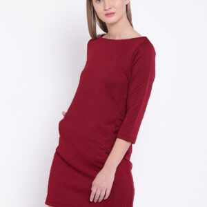 Wills Lifestyle Women Maroon Self-Design A-Line Dress