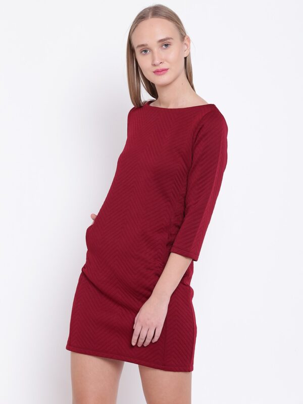 Wills Lifestyle Women Maroon Self-Design A-Line Dress