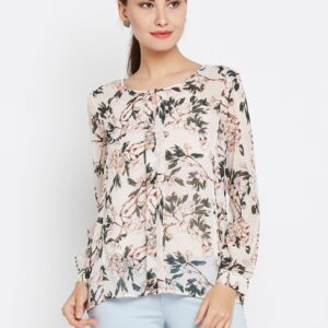 Wills Lifestyle Women Peach-Coloured Printed Semi-Sheer Top