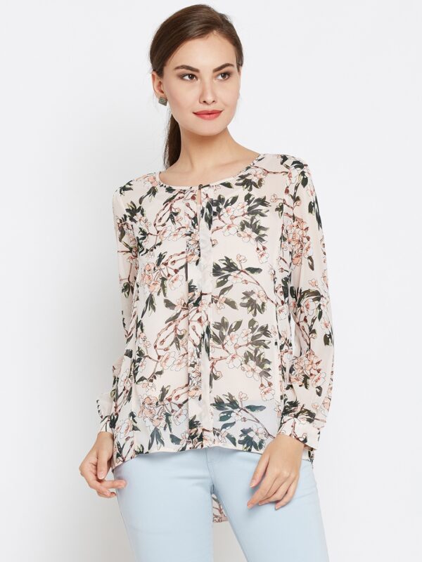 Wills Lifestyle Women Peach-Coloured Printed Semi-Sheer Top