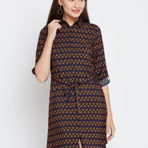 Wills Lifestyle Women Navy  Yellow Printed Shirt Dress