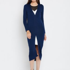 Wills Lifestyle Women Navy Solid Longline Cardigan