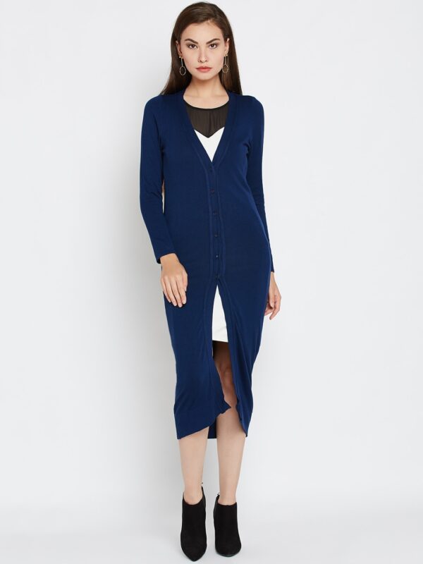 Wills Lifestyle Women Navy Solid Longline Cardigan