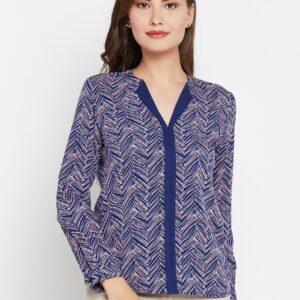 Wills Lifestyle Women Navy  Pink Printed Top