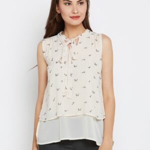 Wills Lifestyle Women Cream-Colored Printed Layered A-Line Top