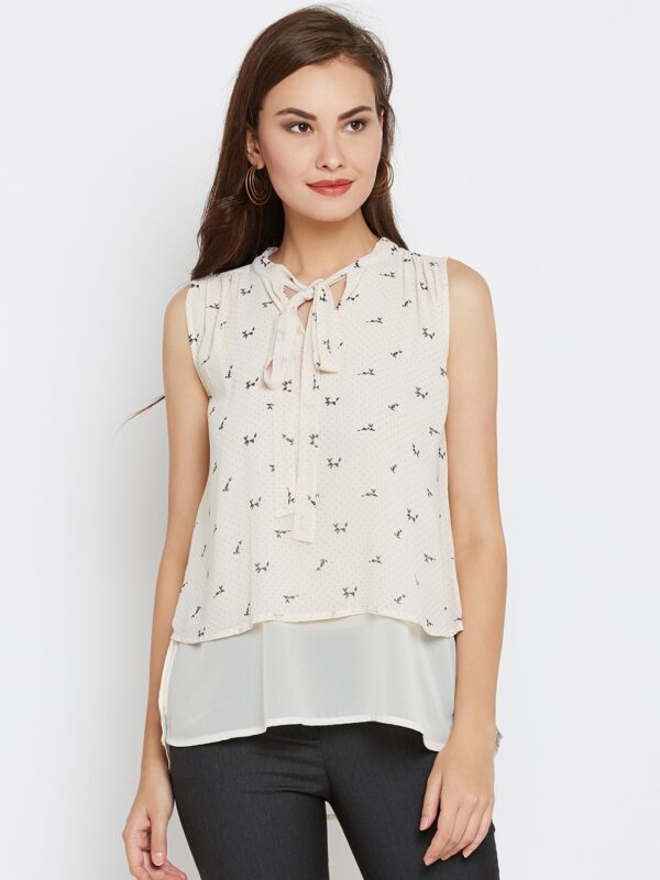 Wills Lifestyle Women Cream-Colored Printed Layered A-Line Top