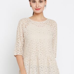 Wills Lifestyle Women Beige Lace A-Line Top