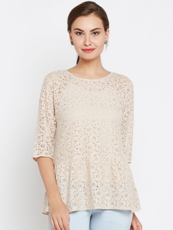 Wills Lifestyle Women Beige Lace A-Line Top