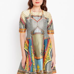 Wills Lifestyle Women Blue  Green Printed Fit  Flare Dress