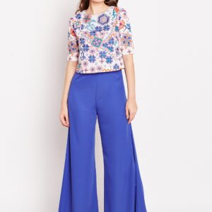 Wills Lifestyle Blue  White Printed Layered Jumpsuit