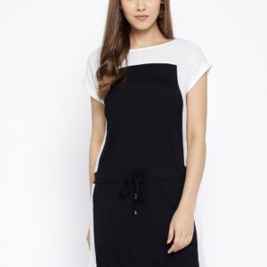 Wills Lifestyle Women Black  White Colourblocked Shift Dress