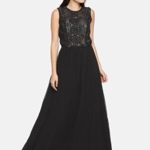 Wills Lifestyle Women Black Self Design Maxi Dress