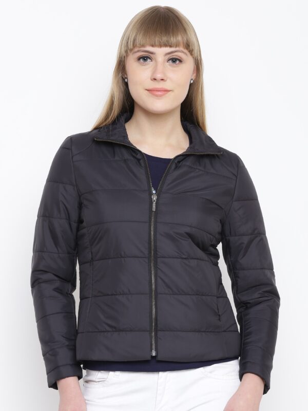 Wills Lifestyle Women Black Solid Puffer Jacket