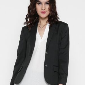 Wills Lifestyle Charcoal Grey Single-Breasted Formal Blazer