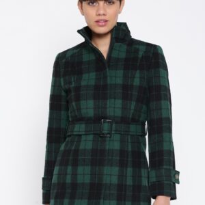 Wills Lifestyle Women Green  Black Checked Tailored Jacket