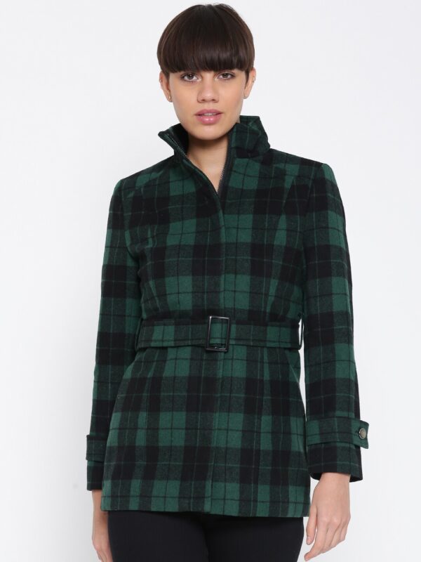 Wills Lifestyle Women Green  Black Checked Tailored Jacket