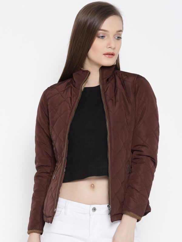 Wills Lifestyle Women Burgundy Solid Quilted Jacket