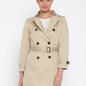 Wills Lifestyle Women Beige Solid Trench Coat