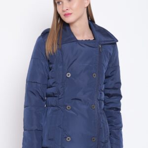 Wills Lifestyle Women Navy Solid Quilted Jacket