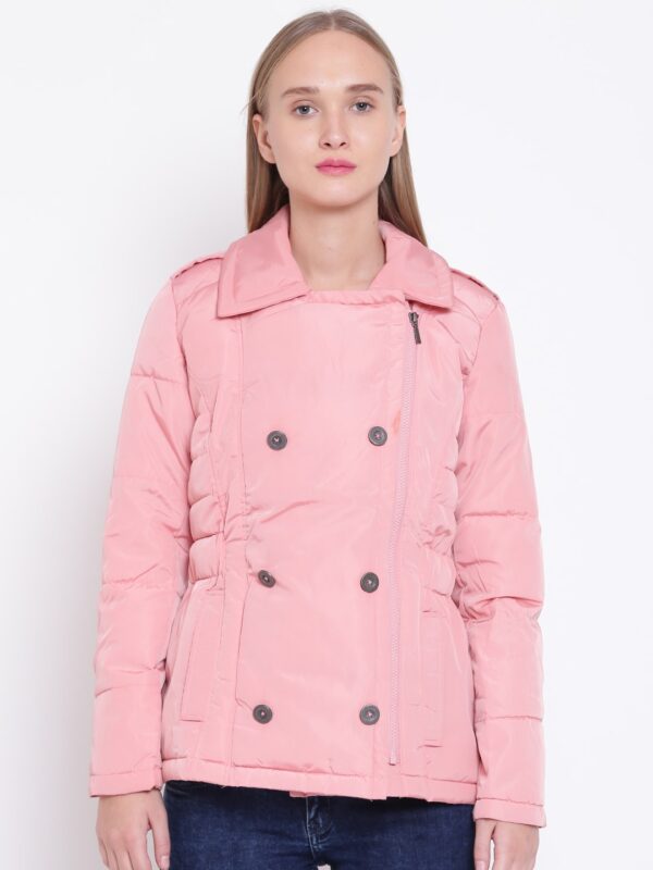 Wills Lifestyle Women Pink Solid Quilted Jacket