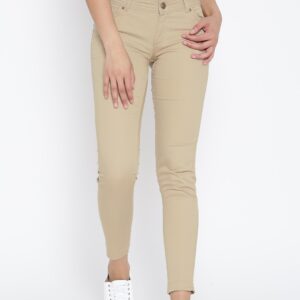 Wills Lifestyle Women Beige Skinny Fit Solid Ankle-Length Trousers