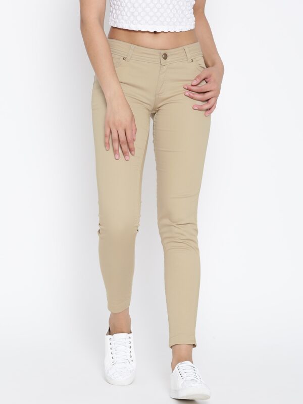 Wills Lifestyle Women Beige Skinny Fit Solid Ankle-Length Trousers