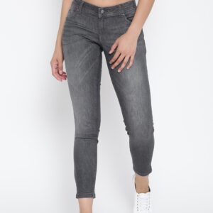 Wills Lifestyle Women Grey Skinny Low-Rise Clean Look Stretchable Cropped Jeans