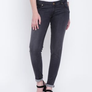 Wills Lifestyle Women Charcoal Grey Slim Fit Mid-Rise Clean Look Stretchable Jeans