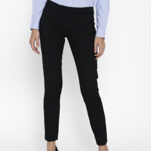 Wills Lifestyle Women Black Slim Fit Solid Formal Trousers