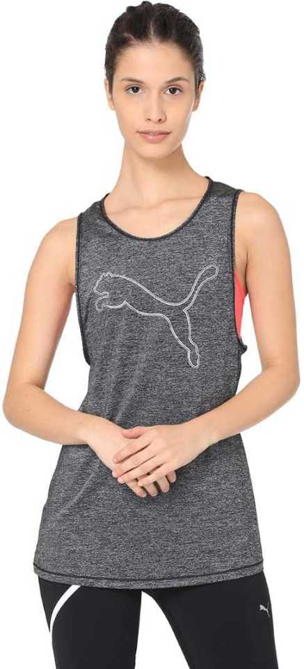 Puma  Casual Sleeveless Printed, Solid Women Black Tshirt