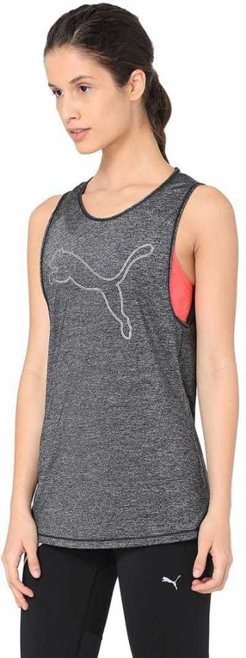 Puma  Casual Sleeveless Printed, Solid Women Black Tshirt