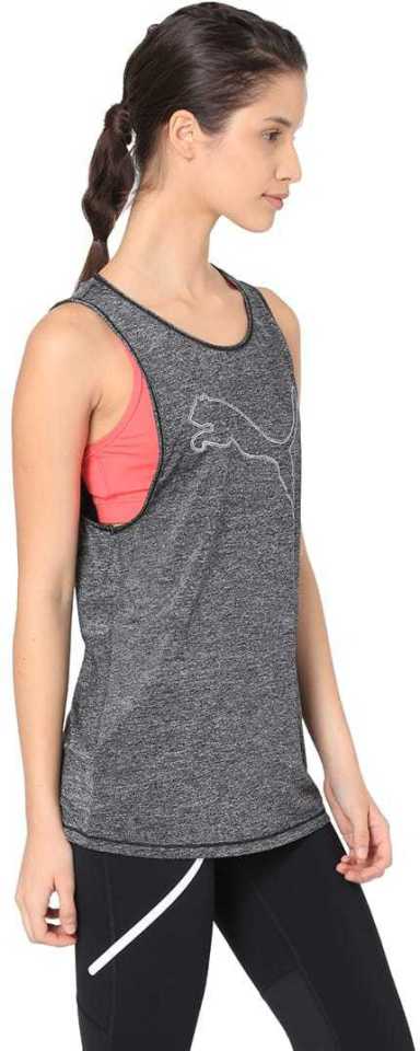 Puma  Casual Sleeveless Printed, Solid Women Black Tshirt