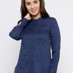 Wills Lifestyle Women Navy Solid Formal Shirt