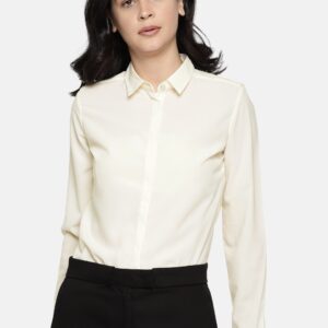 Wills Lifestyle Women Cream-Coloured Solid Formal Shirt