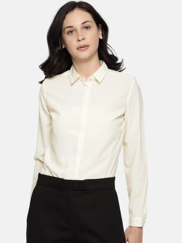 Wills Lifestyle Women Cream-Coloured Solid Formal Shirt