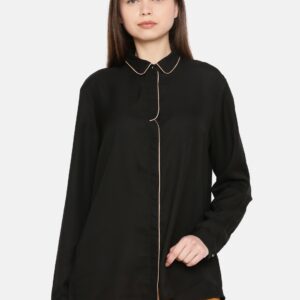 Wills Lifestyle Women Black Solid Formal Shirt