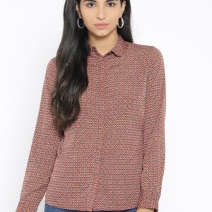 Wills Lifestyle Women Brick Red  Off-White Printed Casual Shirt