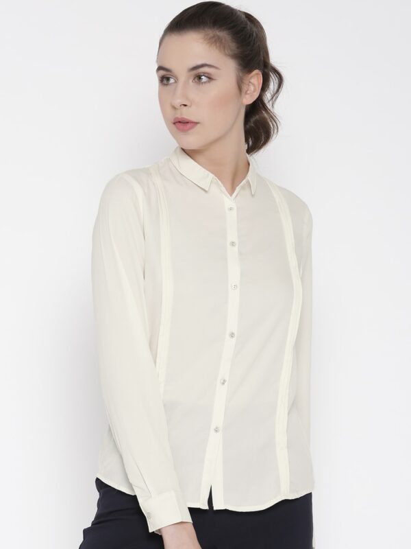 Wills Lifestyle Women Cream-Coloured Solid Casual Shirt