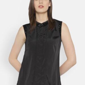 Wills Lifestyle Women Black Solid Casual Shirt