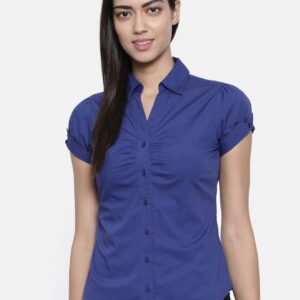 Wills Lifestyle Women Blue Solid Formal Shirt