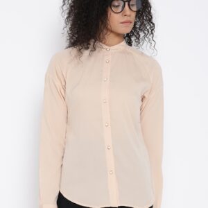 Wills Lifestyle Women Peach-Coloured Regular Fit Solid Formal Shirt