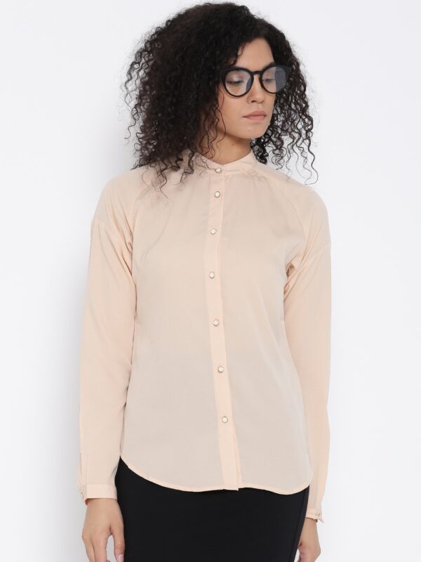 Wills Lifestyle Women Peach-Coloured Regular Fit Solid Formal Shirt