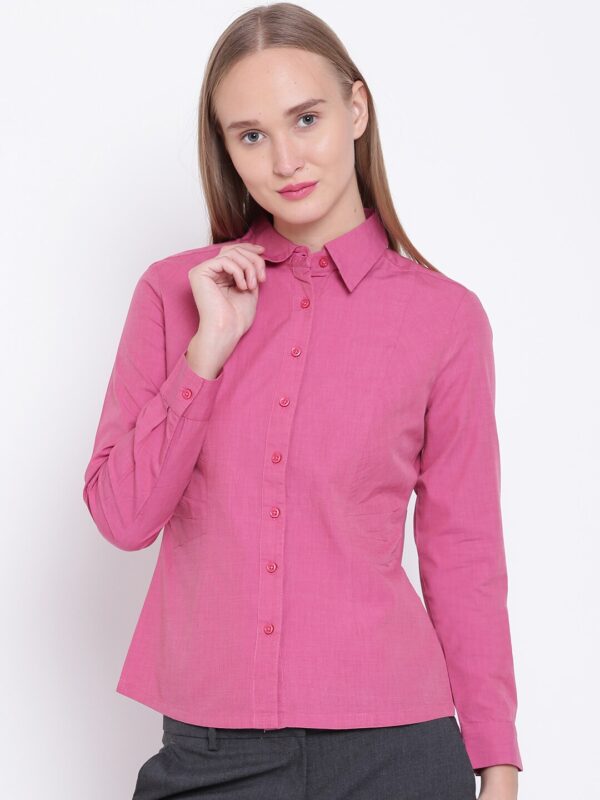 Wills Lifestyle Women Pink Regular Fit Solid Formal Shirt