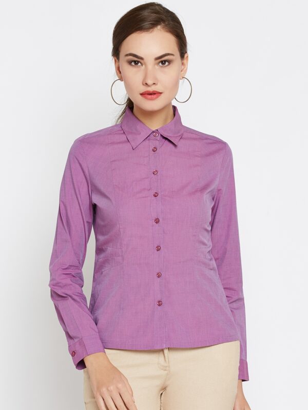 Wills Lifestyle Women Purple Solid Formal Shirt